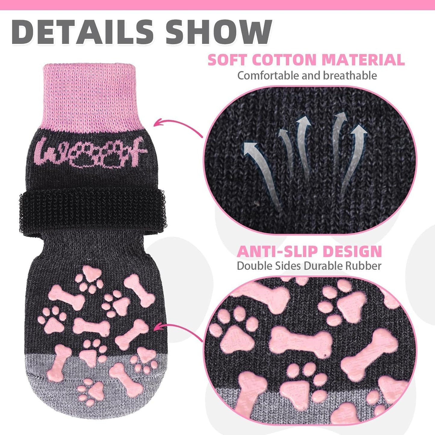KOOLTAIL Dog Socks Shoes for Hot Pavement to Prevent Licking Paws, Winter Dog Boots&Paw Protector for Hardwood Floors Anti Slip,Traction Control Grip Booties for Small Medium Large Senior Dogs,Black M