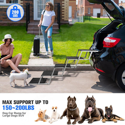 Niubya Dog Ramps for Cars, Portable Folding Dog Stairs for Cars, SUV, Trucks, Lightweight Pet Ramp for Large Dogs with Non-Slip Surface, Reinforced Pet Steps Supports Up to 200 lb, 6 Steps