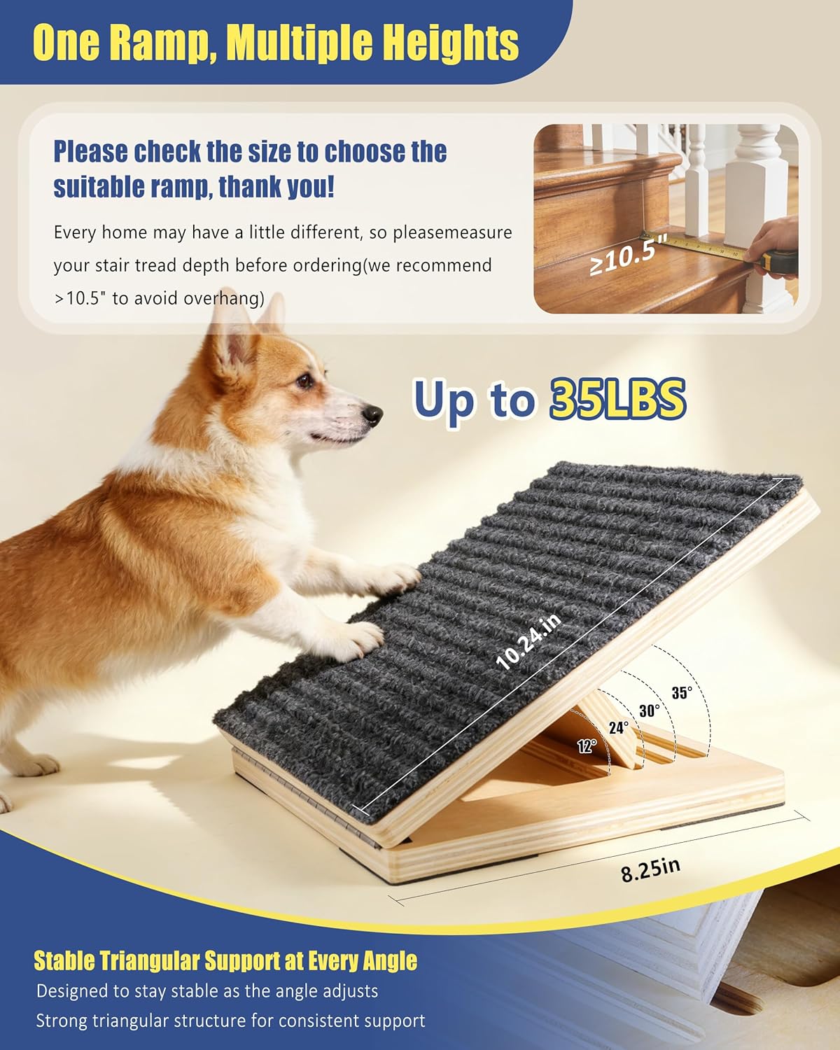 Anti-Slip Dog Steps for Stairs, 6 Pack Foldable Wooden Pet Ramp for Small Dogs, Low-Angle Stair Support for Senior, Injured, Short-Legged & Mobility-Limited Pets
