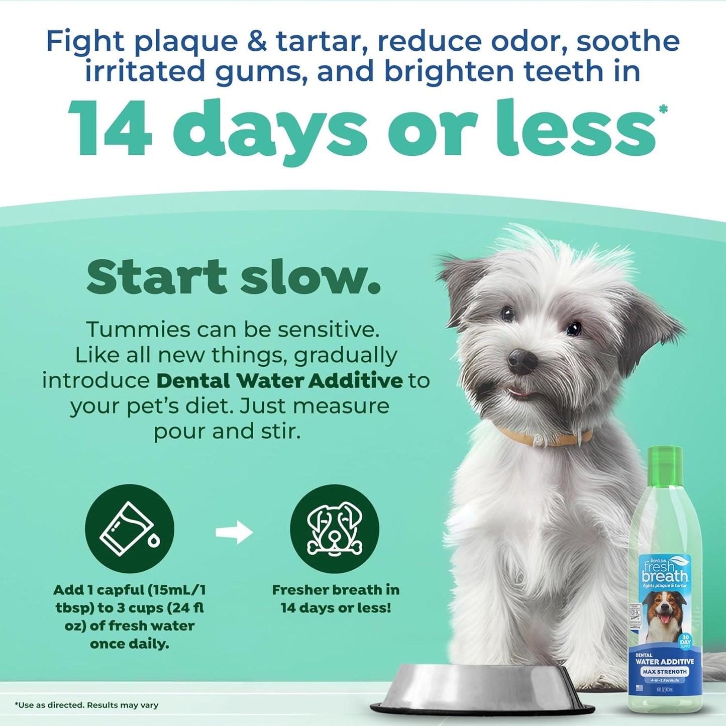 TropiClean Fresh Breath Water Additive for Dogs, Dog Breath Freshener and Teeth Cleaning Solution, No Toothpaste or Toothbrush Required, 16oz.