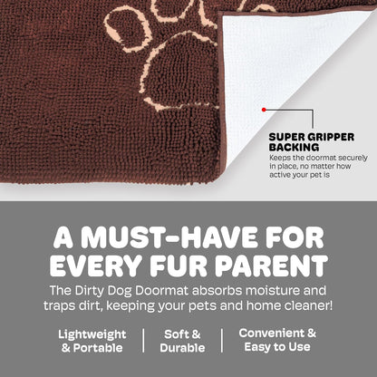 Dog Gone Smart Dirty Dog Doormat - Fast Drying Rug with Super Gripper Backing for Clean Floors - Super Absorbent and Machine Washable Mat for Muddy Paws - Grey