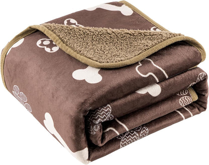 Waterproof Dog Blankets Pet Blanket 50"x60", Soft Fluffy Sofa Car Bed Protector, Reversible Sherpa Fleece Dog Blanket for Large Dogs (Dark Grey-Paws)