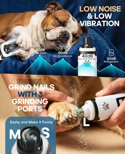 Dog Nail Grinder with 2 LED Lights, Upgraded 2-Speed Rechargeable Pet Nail Trimmer Quiet for Paw Grooming, Powerful Painless Nail Clipper Kit for Small, Medium, Large Dogs & Cats