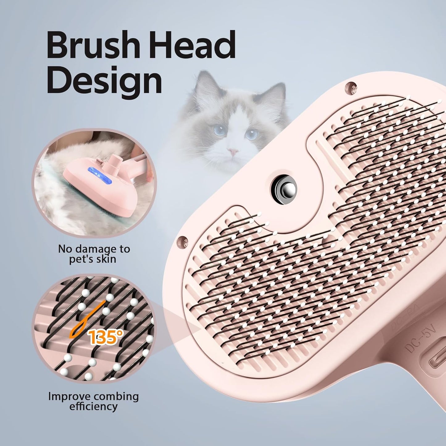 Pet Grooming Brush with Electronic Mist Spray - Gentle Deshedding Tool for Cats & Dogs, Pet Steam Brush，Reduces Shedding, Soft Bristles, Promotes Healthy Coat-Comes with a hair smoothing comb-White