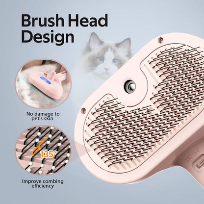 Pet Grooming Brush with Electronic Mist Spray - Gentle Deshedding Tool for Cats & Dogs, Pet Steam Brush，Reduces Shedding, Soft Bristles, Promotes Healthy Coat-Comes with a hair smoothing comb-White