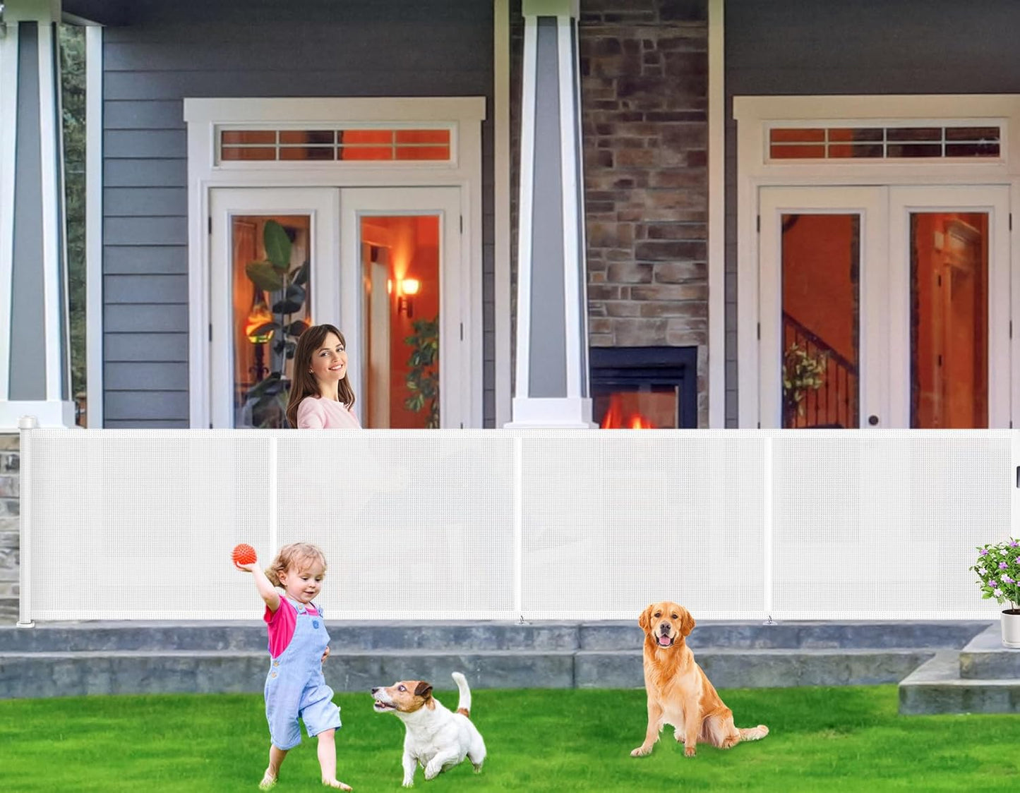 Upgrade 120 inch Retractable Baby Gates, EZIGO Extra Wide Baby Gate for Large Opening Extra Long Mesh Gate for Kids or Pet Dog Gate Child Safety Gate for Stairs Hallways Doorway Indoor Outdoor, Gray