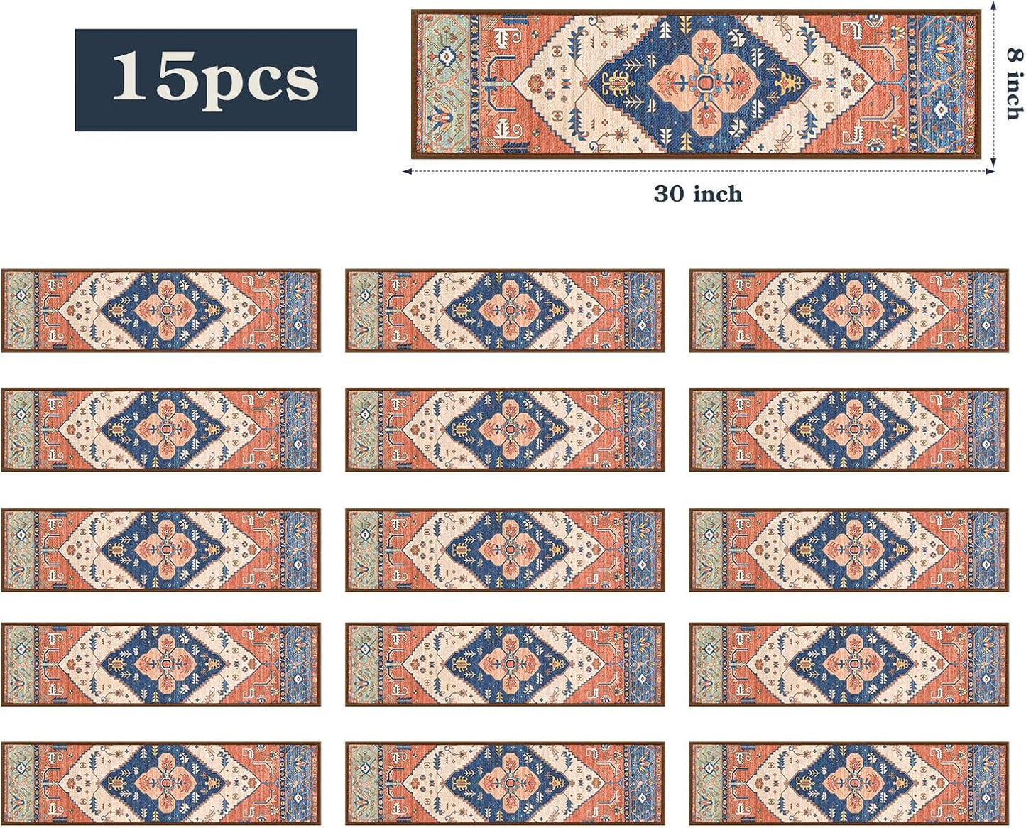 Lahome Stair Treads Non Slip 15 Pack 8" X 30" Stair Treads for Wooden Steps, Washable Self Adhesive Stair Runners Stain Resistant Stair Carpet, Edging Staircase for Kids Elders and Dogs Dorie, Taupe