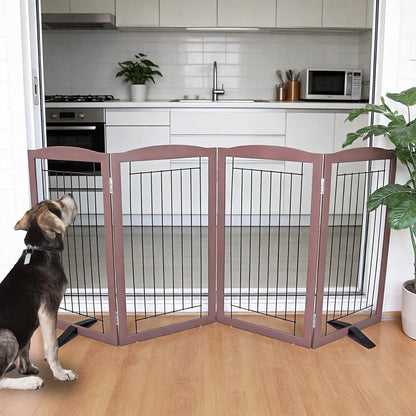 ZJSF Freestanding Dog Fence Indoor, Foldable Dog Gate for Doorways, Stairs or Hallways, Sturdy Wood Extra Wide Pet Gate with Support Feet for The House, White, 24 "Height-3 Panels