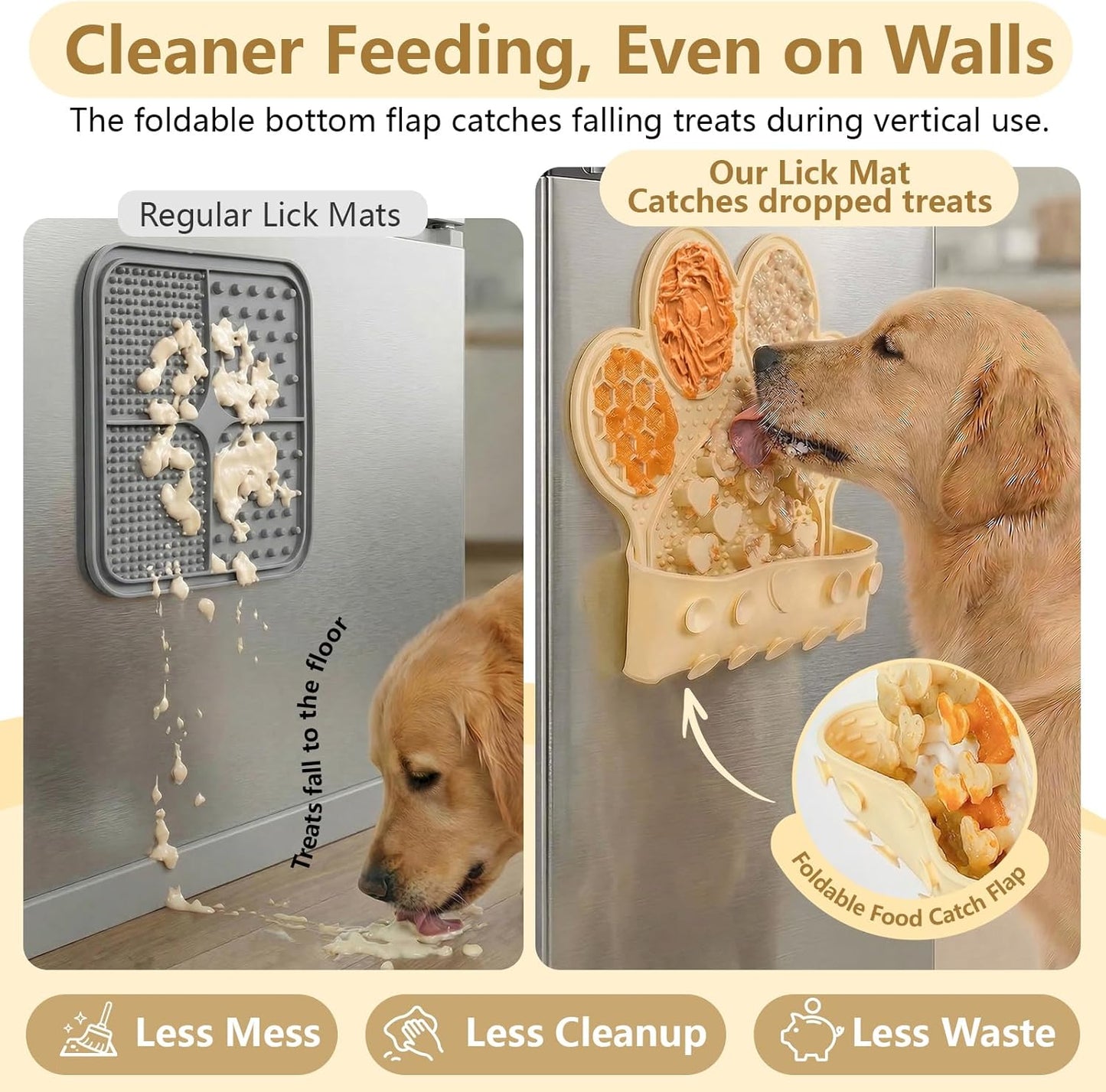 Dog Lick Mat with Suction Cups, Slow Feeder & Enrichment Mat for Dogs & Cats, Silicone Feeding Mat for Wet & Dry Food, Anxiety Relief, Mess-Free Foldable Pocket Design, Pink