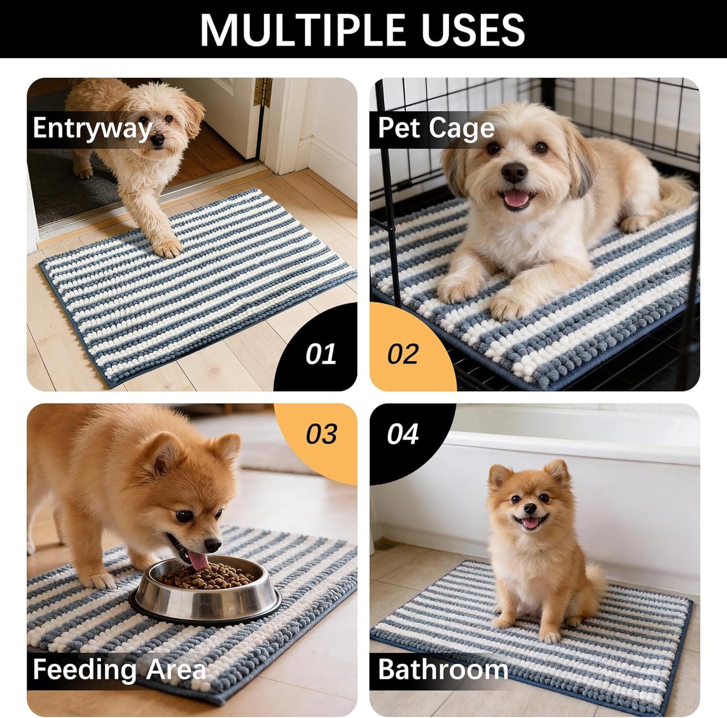 Dog Door Mat for Muddy Paws - Absorbent Quick-Dry Non-Slip Washable Chenille Pet Rug, Indoor Entryway Mat for Front Door & Crate (Brown, 24" L*16" W)
