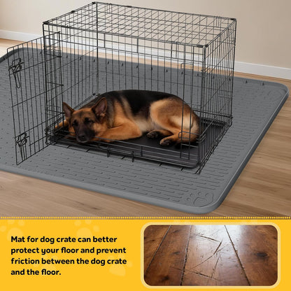 Silicone Dog Crate Mat, 50"x35" Under Dog Crate Kennel Pad with Raised Edge, Washable Dogs Bed Mat, Waterproof, Leakproof, Protect Floors (Green)