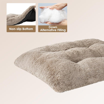 EHEYCIGA Fluffy Dog Crate Bed for Medium Dogs, Plush Faux Fur Crate Pad, Calming Anti Anxiety Medium Dog Bed, Washable Soft Warm Crate Mat with Non-Slip Bottom