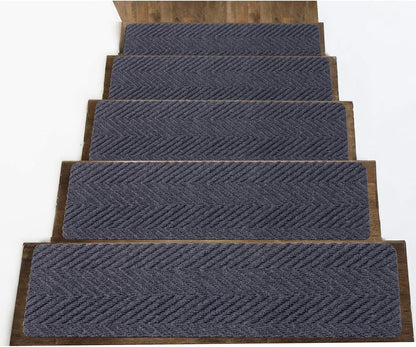 Indoor and Outdoor Carpet Stair Treads - 32" x 8" Non-Slip Stair Treads Carpet for Wooden Steps - Rubber Stair Tread Mats - Stair Rugs Anti Slip for Kids Elders and Dogs – Brown Set of 14