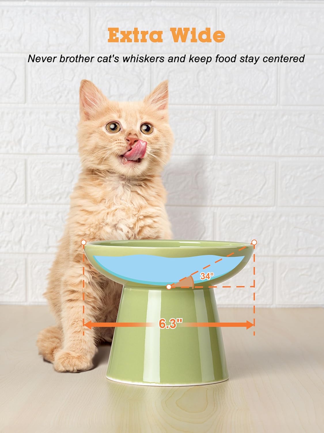 LoeJan Elevated Cat Food and Water Bowls Set, Extra Wide and Raised Ceramic Bowls, Anti-Vomit Whisker-Free Pressure Cat Feeder for Kittens to Adult Cats and Small Dogs (White, Water Bowl)