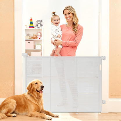 Retractable Baby Gate for Stairs, 42" Tall X 200" Wide Mesh Dog Gate Indoor, Child Gate for Doorways, Hallways, Deck, Indoor Outdoor Pet Baby Safety Essentials for Home, Black