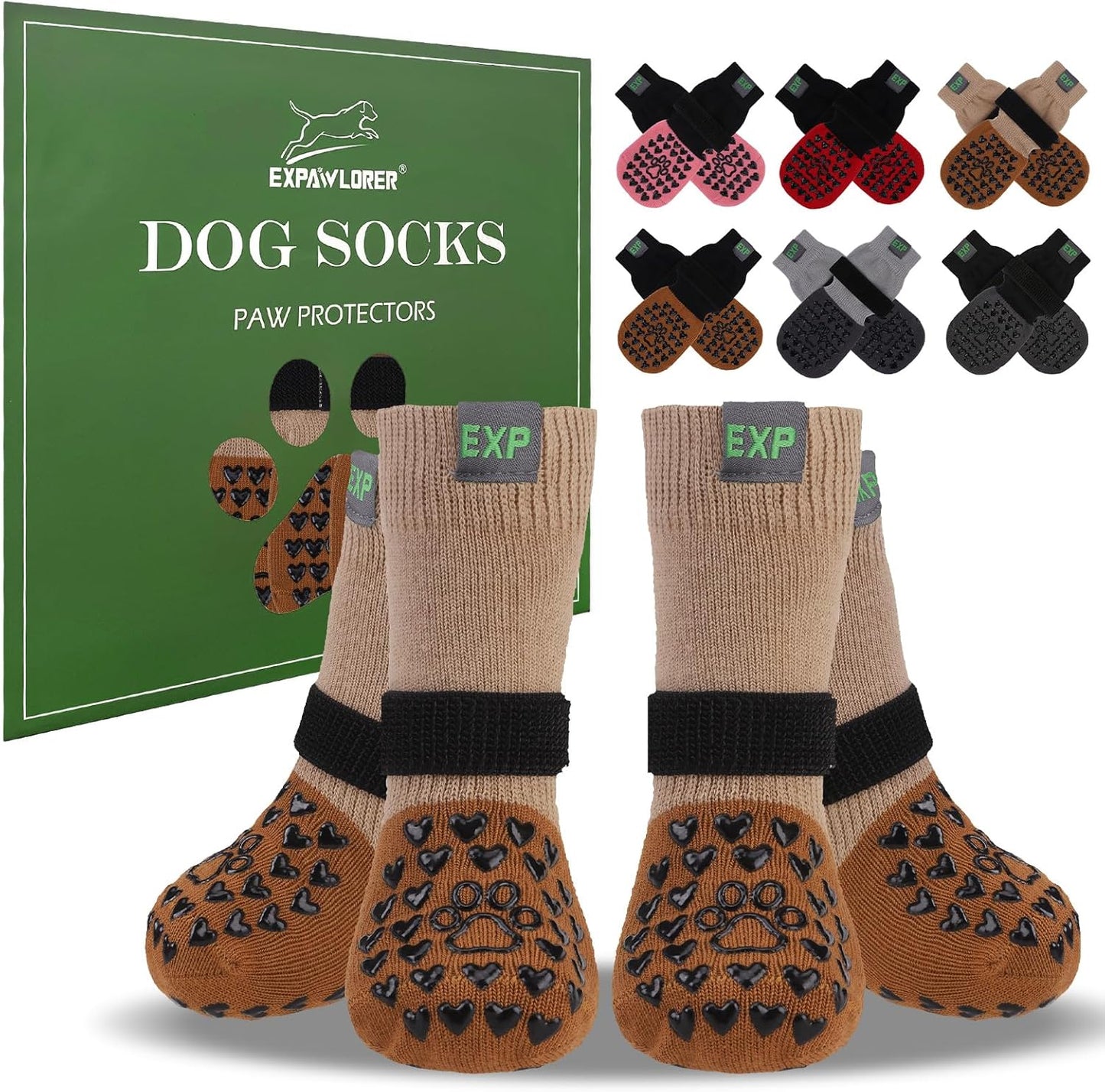 EXPAWLORER Anti Slip Dog Socks to Prevent Licking Paws, Dog Shoes for Hot Pavement Walk, Dog Booties for Hardwood Floors, Dog Boots & Paw Protectors with Grippers for Small Medium Large Senior Dogs M