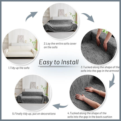 MYSKY HOME Couch Cover for Dogs, Washable Couch Covers, Non Slip Sofa Cover, Couch Cover 2 Cushion Sofa Dogs Furniture Protector with Tassels, Chenille Sofa Slipcover for Pets, 71"x118", Dark Grey