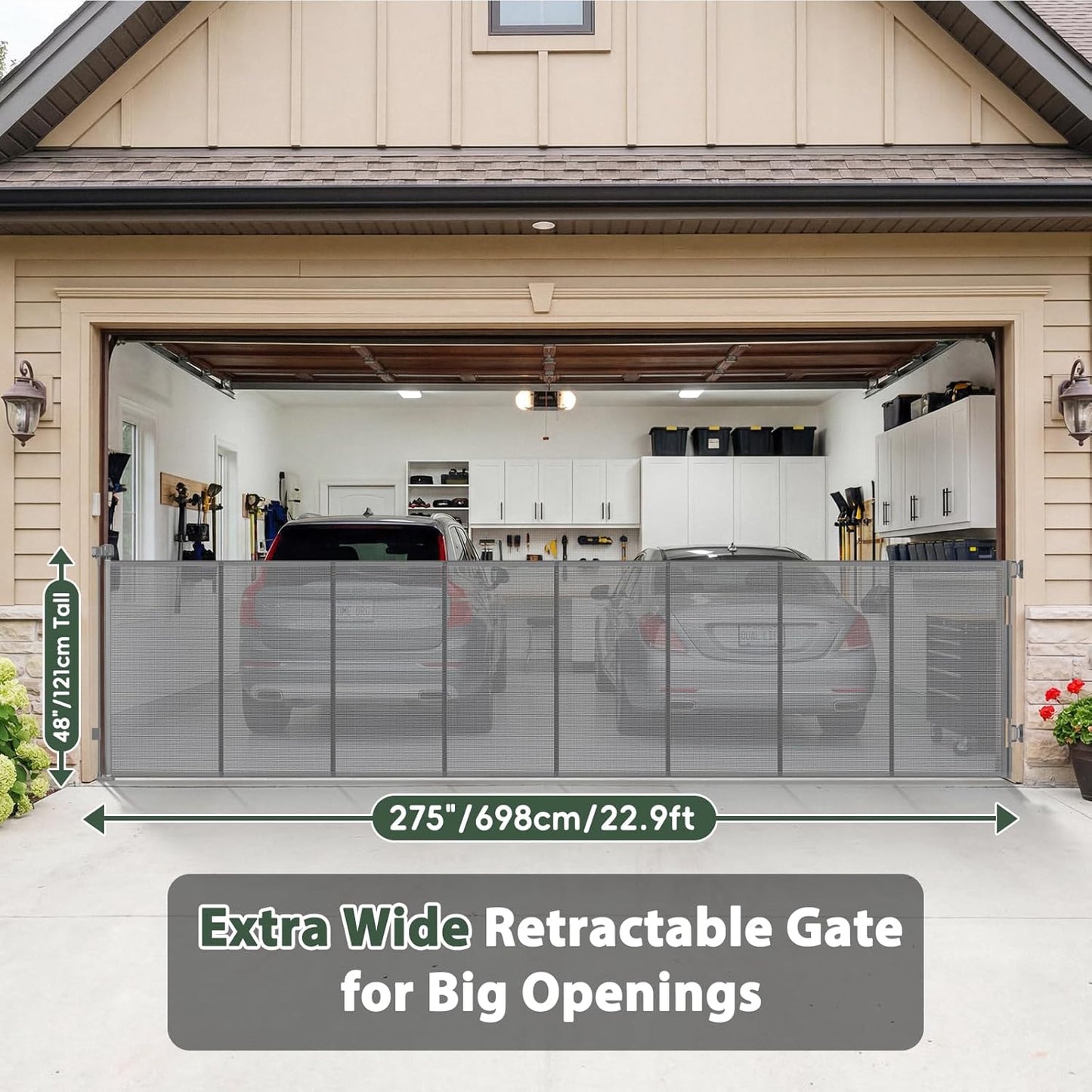 250" Reinforced Extra Wide Baby Gate Retractable Dog Gate, 21ft Extra Long Baby Gate Retractable Gates for Dogs, 48" Extra Tall Pet Gate Retractable Fence Outdoor Gate for Deck/Garage/Patio, Black