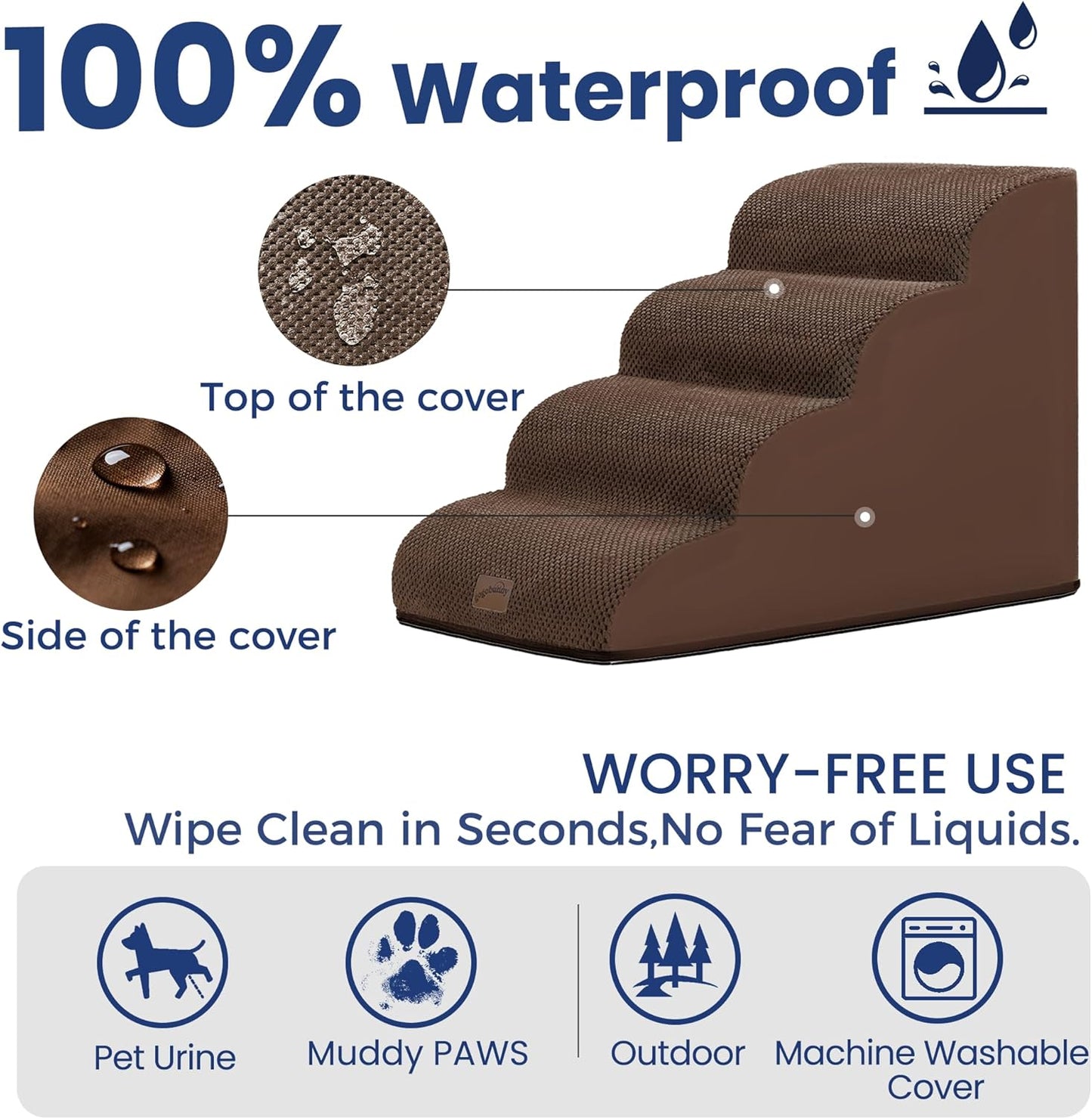 GoGoBunny Ramp Dog Stairs for Couch Sofa and Chair 15.7" H, 3-Step Pet Steps for Small Dogs and Cats, Non-Slip Waterproof Fabric Cover, Stable and Balanced Indoor Step, Pets Friendly, Grey