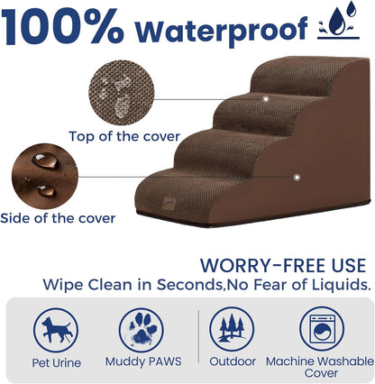 GoGoBunny Ramp Dog Stairs for Couch Sofa and Chair 15.7" H, 3-Step Pet Steps for Small Dogs and Cats, Non-Slip Waterproof Fabric Cover, Stable and Balanced Indoor Step, Pets Friendly, Grey