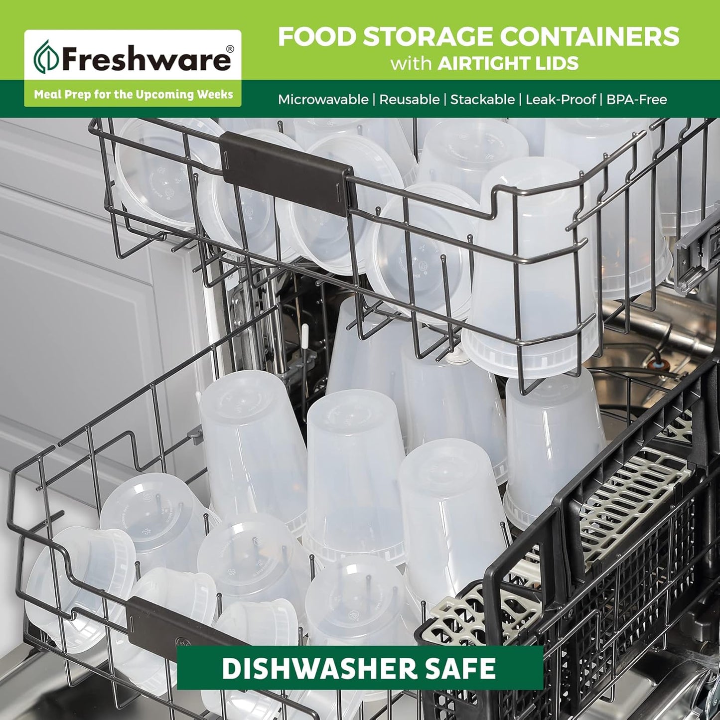 Freshware Food Storage Containers [50 Set] 25 oz Plastic Deli Containers with Lids, Slime, Soup, Meal Prep Containers, BPA Free, Stackable, Leakproof, Microwave, Dishwasher and Freezer Safe
