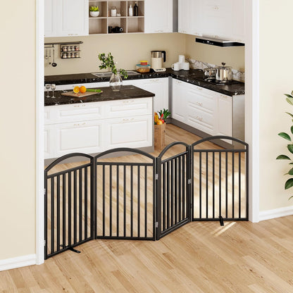 Folding No-Assembly Freestanding Dog Gate with Door,32" Heights Foldable Pet Fence,144" Extra Wide Accordion Puppy Folding Playpen for Doorways,House,Stairs (6 Panels,White)