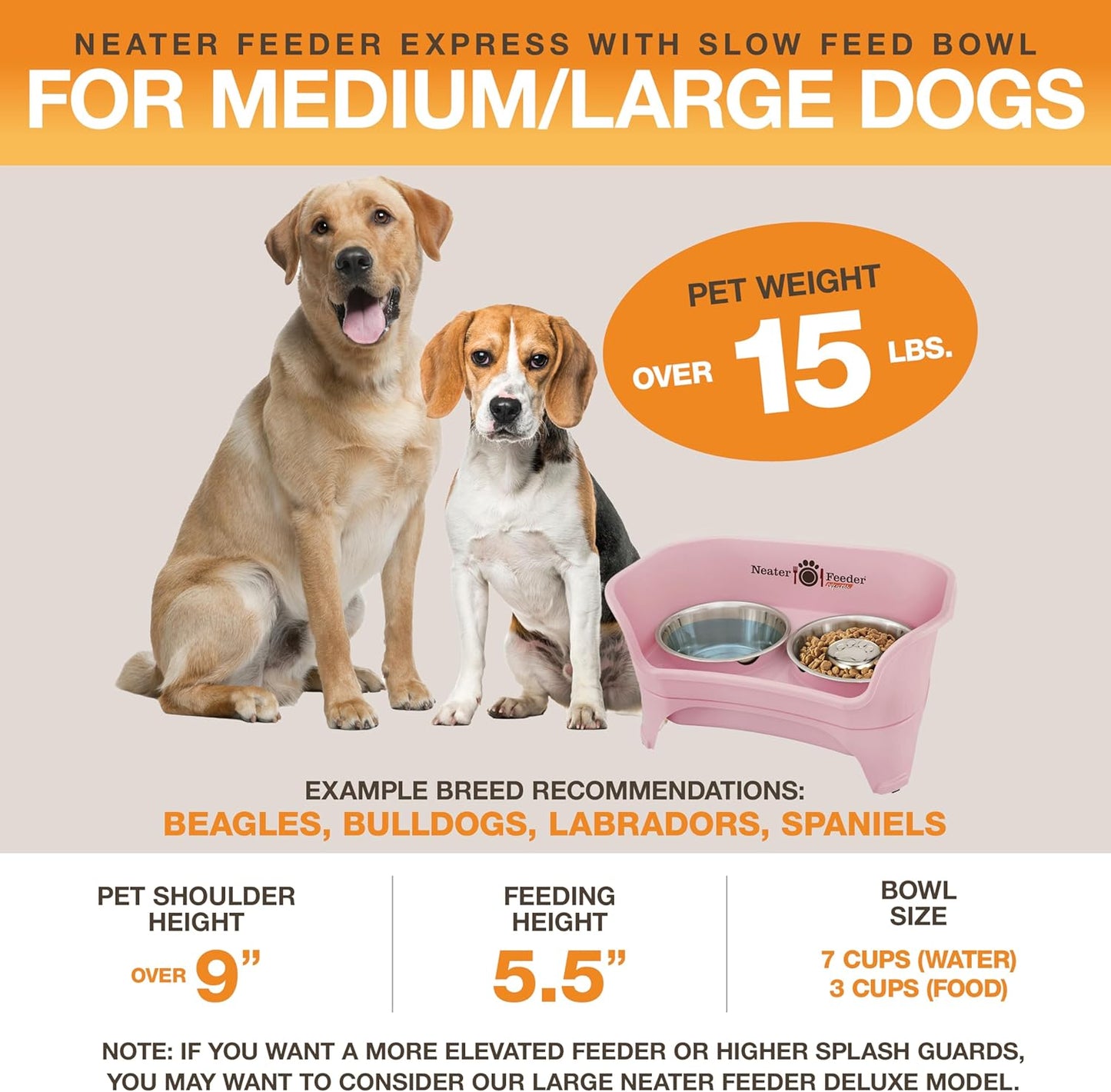Neater Feeder Express Mess Proof Dog Bowls Elevated for Small Breeds under 15 Lb, Made in USA, No Spill Raised Dog Food Bowl Stand, Stainless Steel Food and Water Bowl Set, Feeding Station, Cappuccino