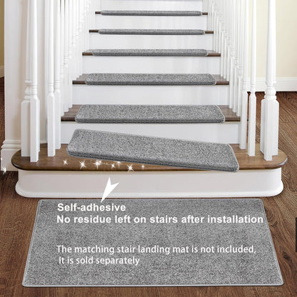 PURE ERA Bullnose Carpet Stair Treads Set Tape Free Non-Slip Indoor Stair Protectors Pet Friendly Rugs Covers Soft Skid Resistant Washable Reusable 9.5" x 30"(14 Pieces,Cream Gray)