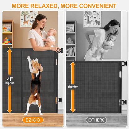 Upgrade 120 inch Retractable Baby Gates, EZIGO Extra Wide Baby Gate for Large Opening Extra Long Mesh Gate for Kids or Pet Dog Gate Child Safety Gate for Stairs Hallways Doorway Indoor Outdoor, Gray