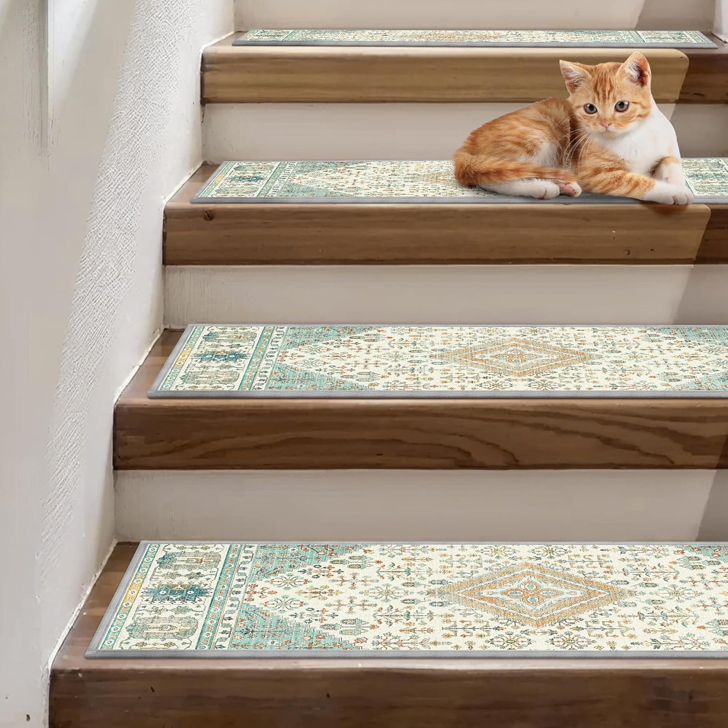 sarben Non Slip Stair Treads for Wooden Steps 15PCS - 8"x30" Indoor Safety Carpet, Edging Mats with TPE Adhesive Backing, Pet and Elderly Friendly Stair Rugs (Taupe) - Colors A