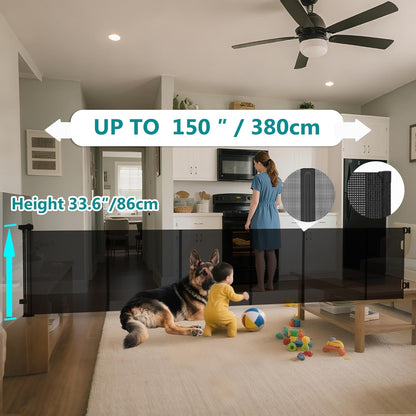 236 Inch Extra Wide Retractable Baby Gate,Mesh Baby Gate or Mesh Dog Gate,34" Tall,Child Safety Gate for Doorways, Stairs, Hallways, Indoor or Outdoor