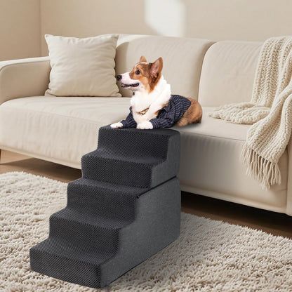 Dog Stairs for Small Dogs & Cats 13.5" H, 3-Step Non-Slip Dog Steps for Bed, Sofa and Chair, Pet Stairs with High Density Foam, Grey