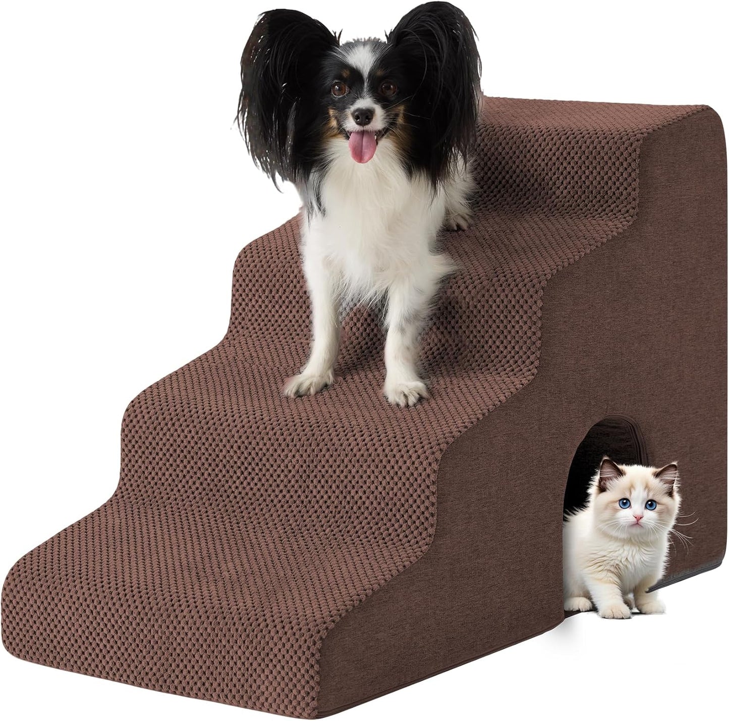Dog Stairs for Bed 23’’ H, 5-Step Dog Steps for High Bed, Foldable Pet Stairs for Small Dogs and Cats to Get on Beds, Couch, Non-Slip Balanced Pet Steps and Ramp with Waterproof Cover, Grey