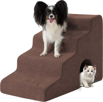 Dog Stairs for Bed 23’’ H, 5-Step Dog Steps for High Bed, Foldable Pet Stairs for Small Dogs and Cats to Get on Beds, Couch, Non-Slip Balanced Pet Steps and Ramp with Waterproof Cover, Grey