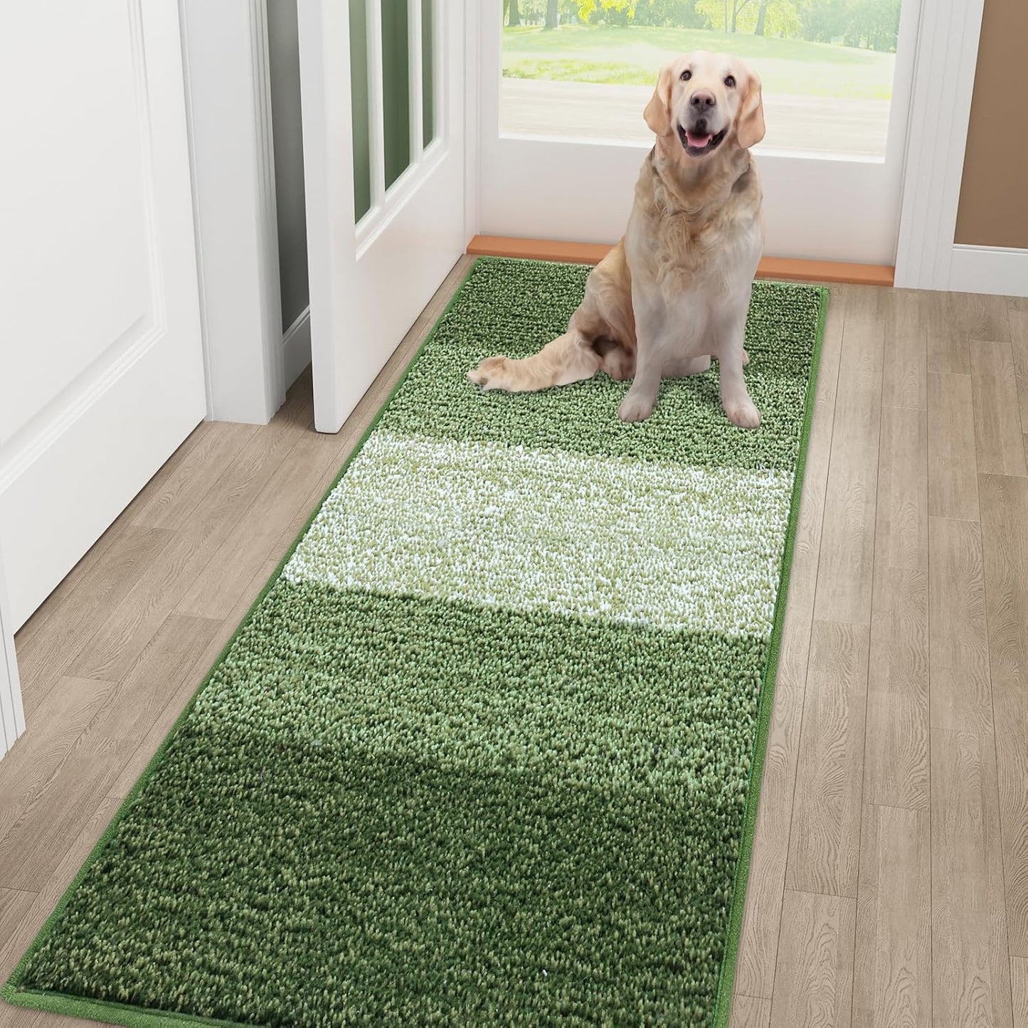 Smiry Dog Door Mat for Muddy Paws, Absorbs Moisture and Dirt, Low-Profile Entryway Mat with Non-Slip Backing, Entry Indoor Outdoor Doormat for Inside Floor (30x20 Inches, Grey, Striped)