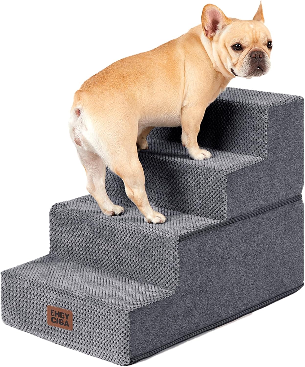 EHEYCIGA Dog Stairs for High Bed 22.5" H, 5-Step Dog Steps for Bed, Pet Steps for Small Dogs and Cats, Non-Slip Balanced Pet Ramp Indoor, Grey