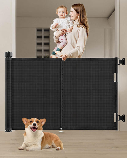 Miumoon 120 inch Retractable Baby Gates 34 inch Tall, Retractable Gate with Reinforced Strip Design to Prevent Crawling Through, 10 FT Extra Wide Retractable Dog Gate for Indoor/Outdoor