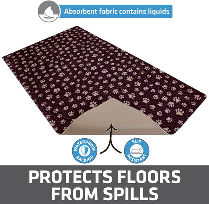 Drymate Pet Bowl Placemat, Dog & Cat Food Feeding Mat - Absorbent Fabric, Waterproof Backing, Slip-Resistant - Machine Washable/Durable (USA Made) (12” x 20”) (Indigo)