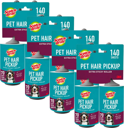 Scotch-Brite Pet Hair Pickup Extra Sticky Lint Roller, Designed for Removing Fur + Fluff on Couches, Clothes, Dog and Cat Beds, & More, 2 Pack, 140 Easy - Tear Adhesive Sheets Total
