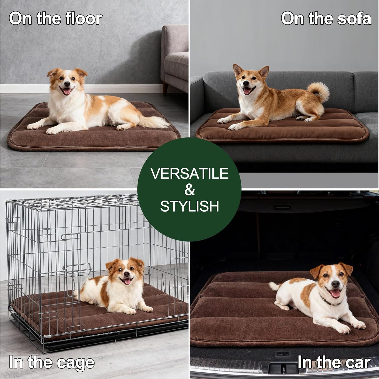 Dog Bed Mat, Reversible Crate Pad & Cute Dog Bed - Machine Washable Kennel Mat with Ultra Soft for Small Dogs (Cool/Warm), 24" x 18", Grey&Star
