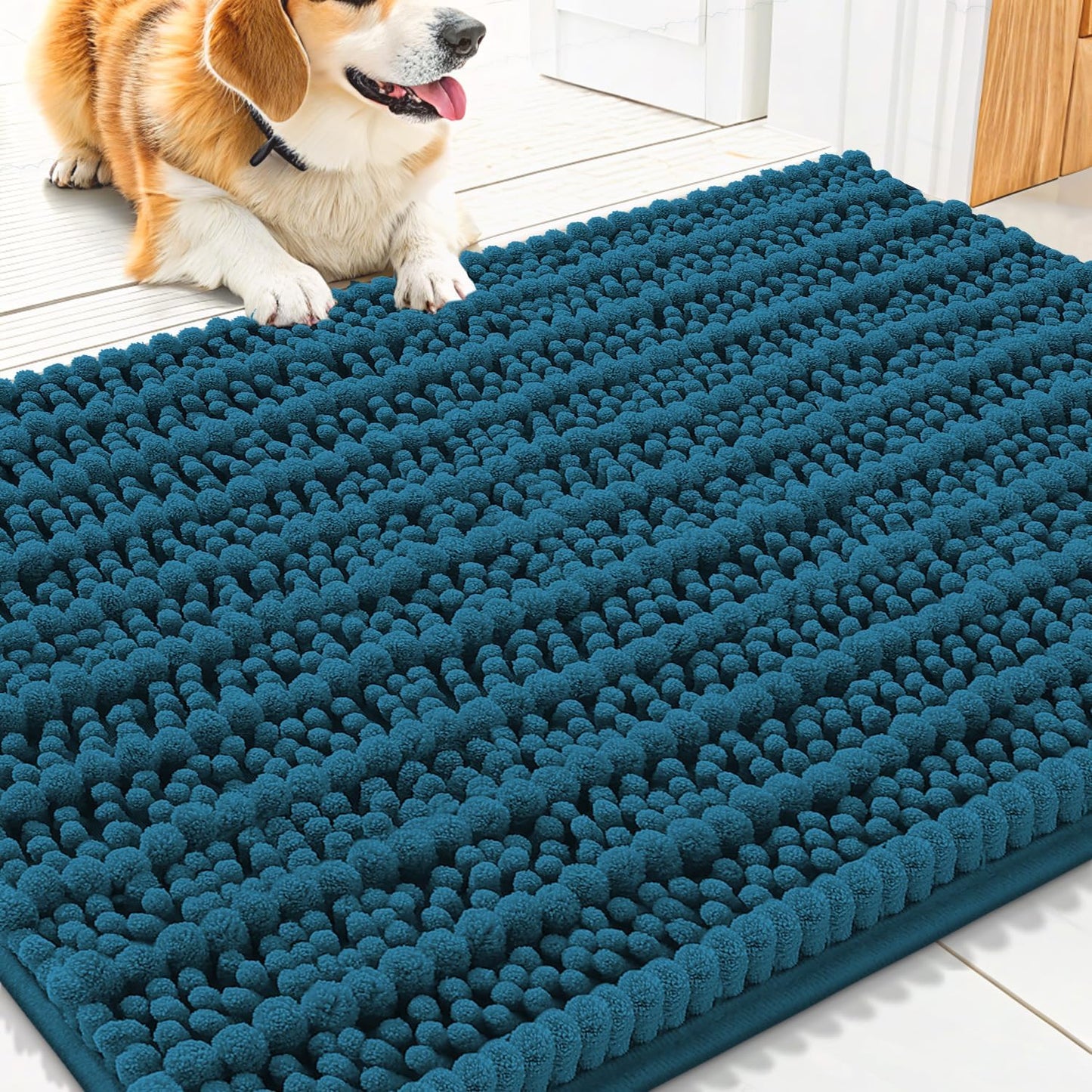 Smiry Dog Door Mat for Muddy Paws 30x20, Extra Soft Absorbent Chenille Doormat, Trap Moisture and Dirt, Non-Slip Machine Washable Front Door Mat for Indoor Entrance Inside Floor, Grey