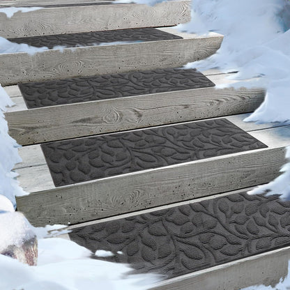 Aucuda Stair Treads Outdoor for Elders and Dogs on Wooden Steps, 30" x 8.5" (2pcs )Non Slip Stair Runner Rug Heat Insulation Rubber Backing, Gray Floral Staircase Mat Carpet for Indoor Grip Farmhouse.