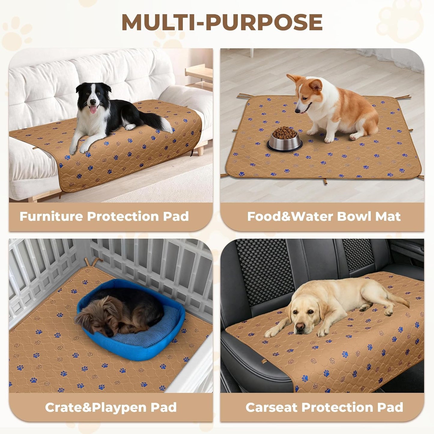 Fostanfly Washable Pee Pads for Dogs, 2 Pack Large 36"x41" Ultra-Absorbent and Leak-Proof Non-Slip Reusable Potty Training Pads for Dogs, Cats, Puppy, Potty Training of Add 8 Lanyards