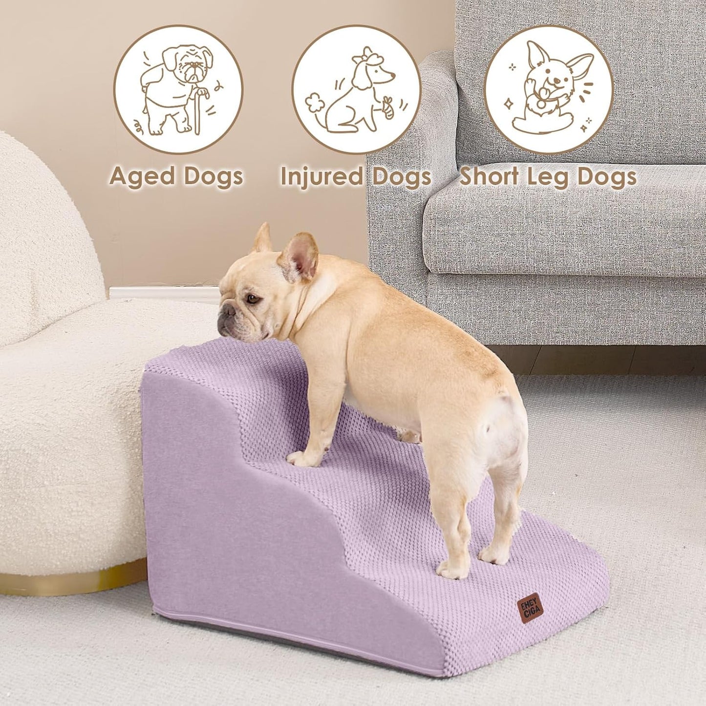 EHEYCIGA Curved Dog Stairs Ramp for High Beds 19.7" H, 4-Step Dog Steps for Small Dogs and Cats, Pet Stairs for High Bed Climbing, Non-Slip Balanced Pet Step Indoor, Grey