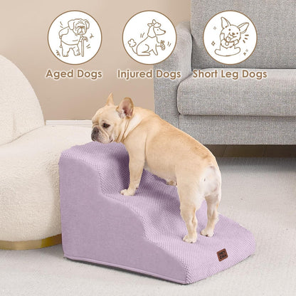 EHEYCIGA Curved Dog Stairs Ramp for High Beds 19.7" H, 4-Step Dog Steps for Small Dogs and Cats, Pet Stairs for High Bed Climbing, Non-Slip Balanced Pet Step Indoor, Grey