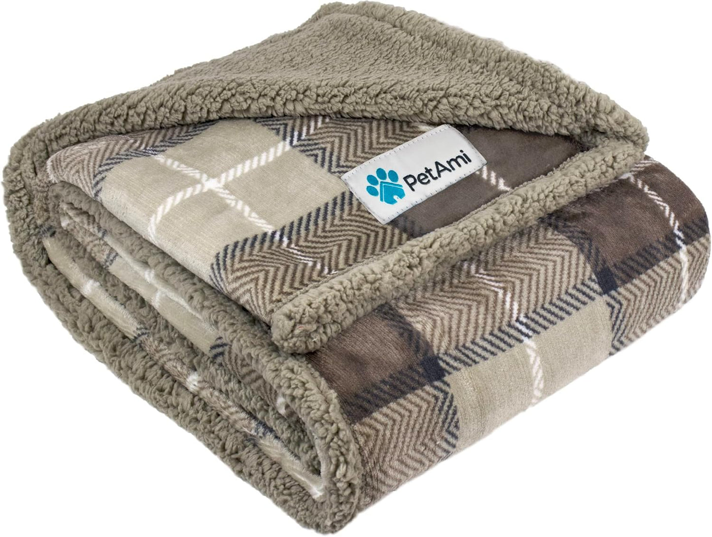 PetAmi Dog Blanket for Medium Large Dogs, Pet Bed Blanket Cat Puppy Kitten, Fleece Furniture Couch Cover Protector Sofa Car, Soft Sherpa Dog Throw Plush Reversible Washable, 40x60 Plaid Dark Gray