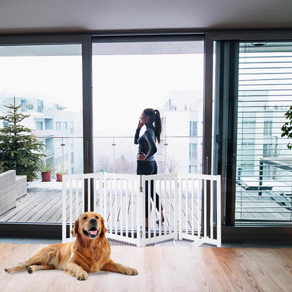 LZRS 2-Panel Wooden Free Standing Foldable Dog Gate Indoor – Solid Hardwood 24" High, Step-Over Safety Pet Gate for Doorways, Stairs & Small Spaces - Indoor Use, White