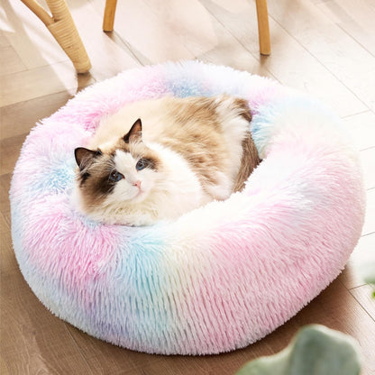 Bedsure Calming Dog Bed Medium Size Dog - Donut Washable Medium Pet Bed, 30 inches Anti-Slip Round Fluffy Plush Faux Fur Cat Bed, Fits up to 45 lbs Pets, Camel