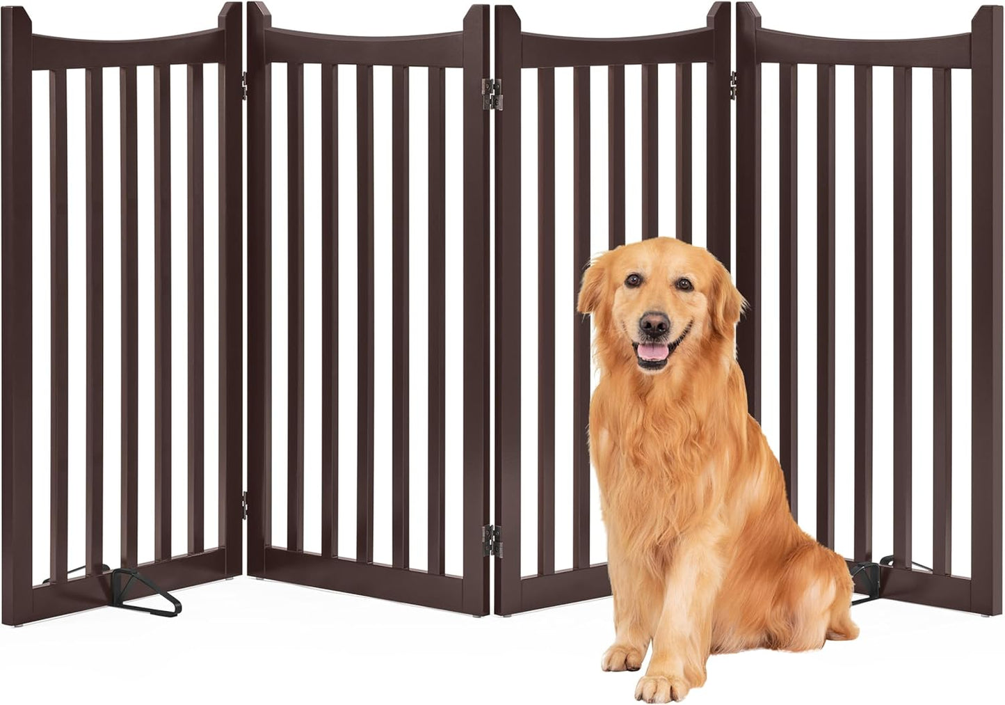 Yaheetech 36" H Extra Tall Freestanding Pet Gate 4-Panel Wooden Dog Fence with 2 Support Feet Folding Dog Gate for Indoor, Stairs, Doorways, Halls, Kitchen Wooden Pet Barrier White, 79.5" L x 36" H