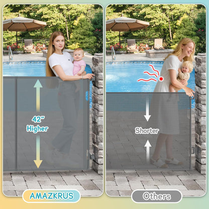 160 Inch Retractable Baby Gates Extra Wide, 42 Inch Extra Tall Retractable Gate, 13 FT Reinforced Retractable Dog Gate with Reinforcement Rod to Prevent Crawling Through, for Doorways, Stairs, Hallway